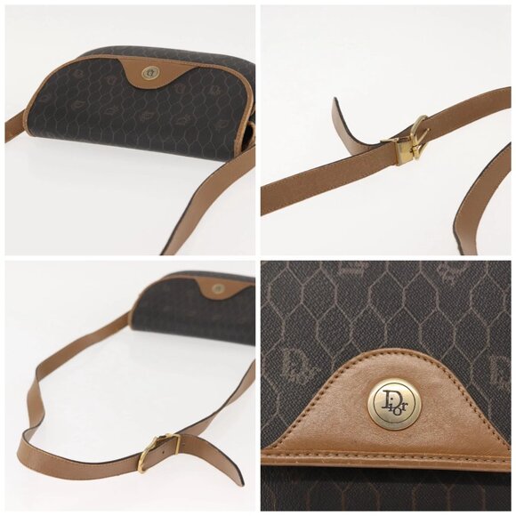 Christian Dior Honeycomb Canvas Shoulder Bag PVC Black Gold Auth BA7309 - Picture 16 of 16